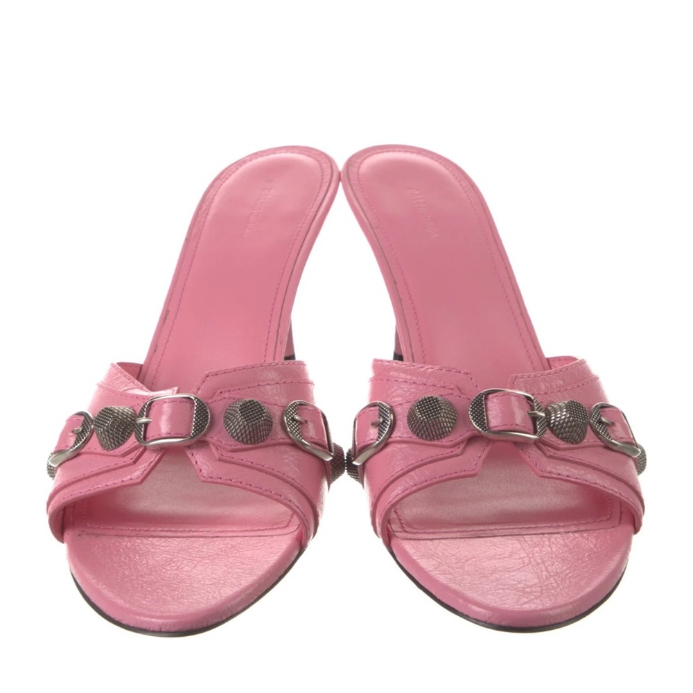 Balenciaga Pink Leather Studded Silver Accent Heels